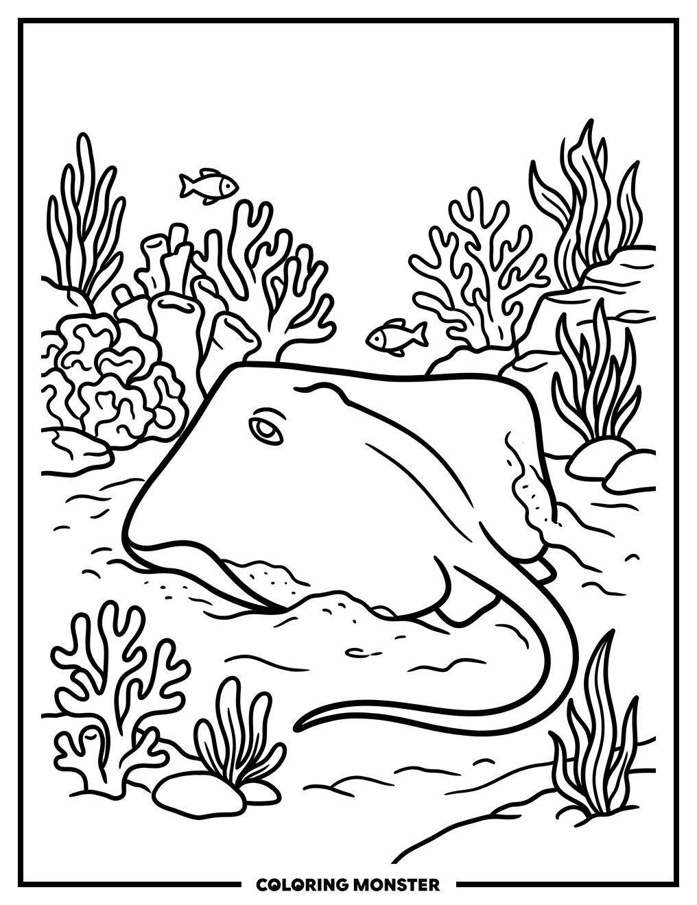 Stingray on Sandy Seabed Coloring Page