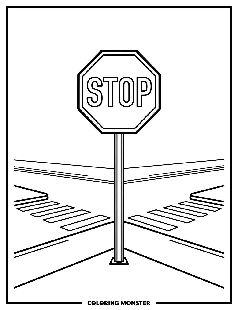 Stop Sign at Intersection Coloring Page