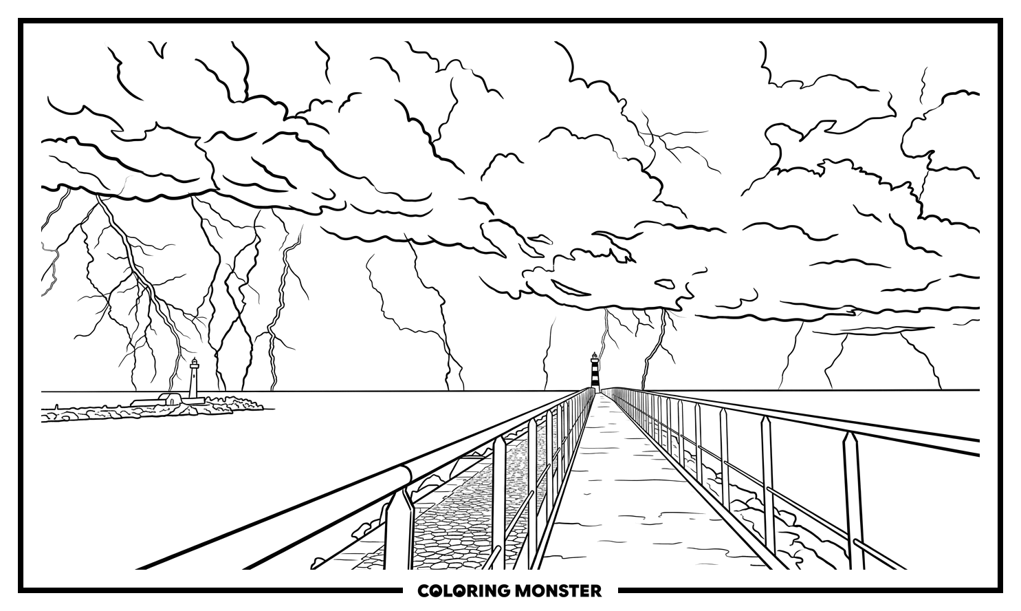 Stormy Seas and Lightning Strikes Coloring Page