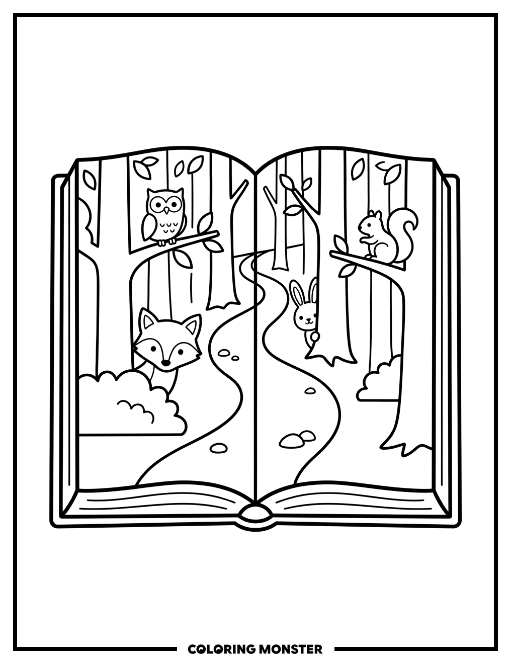 Storybook Forest Scene Coloring Page
