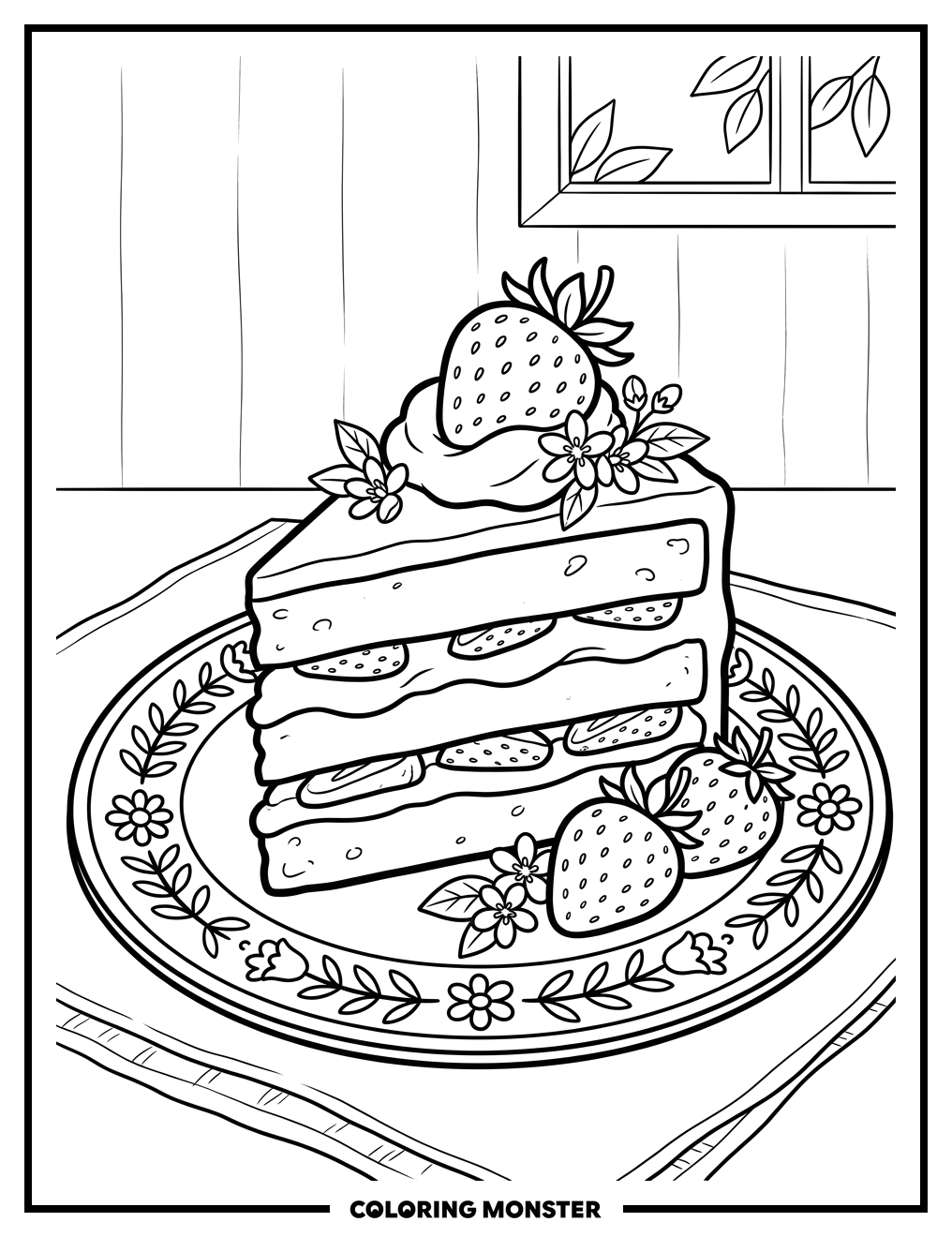 Strawberry Shortcake on Decorative Plate Coloring Page