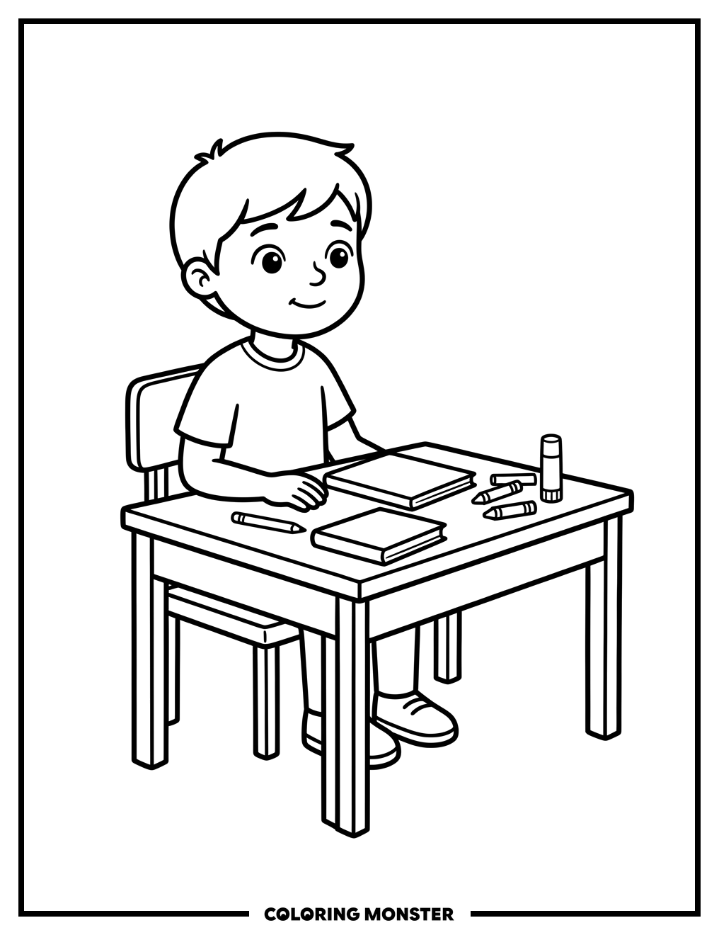 Student At School Desk Coloring Page