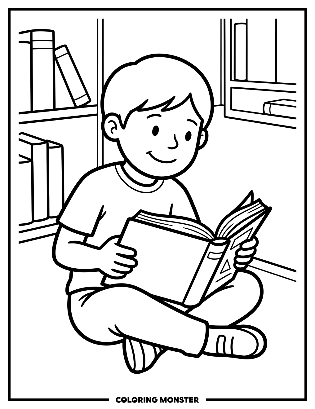 Student Reading A Book Coloring Page