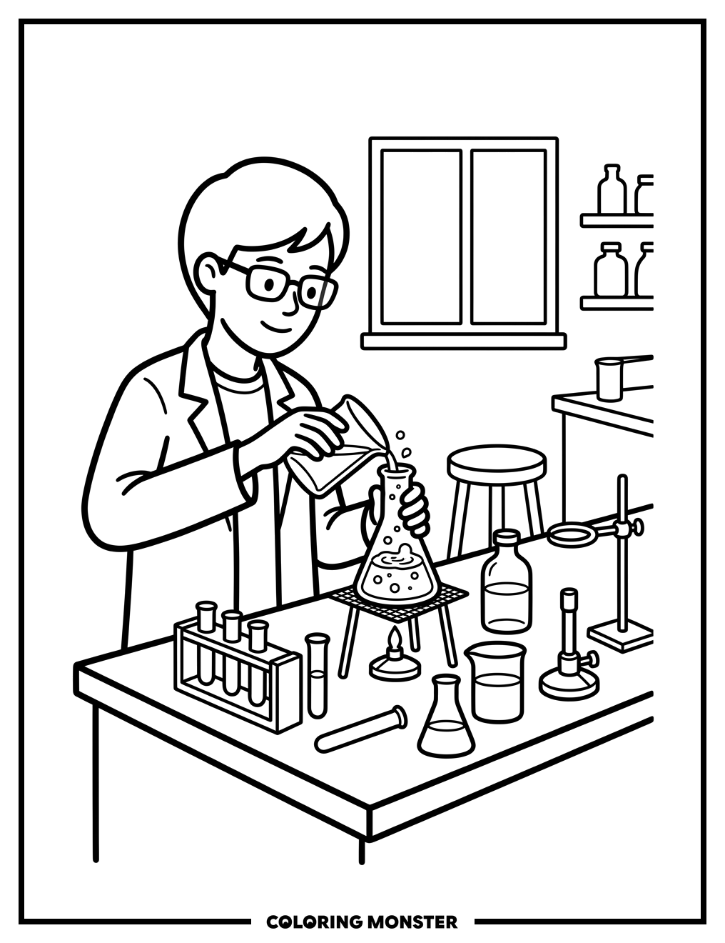 Student Scientist At Lab Bench Coloring Page