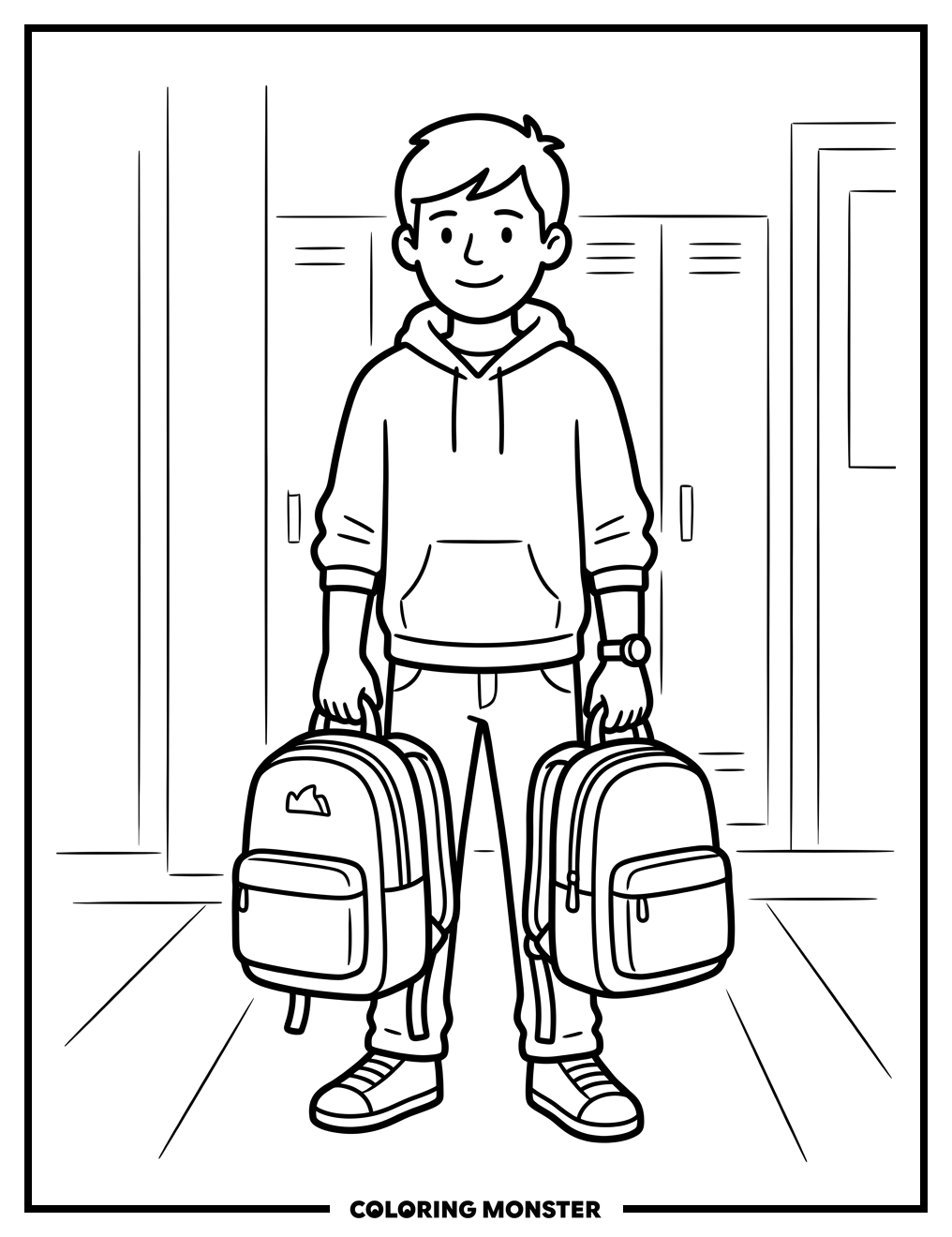 Student With Backpack Coloring Page