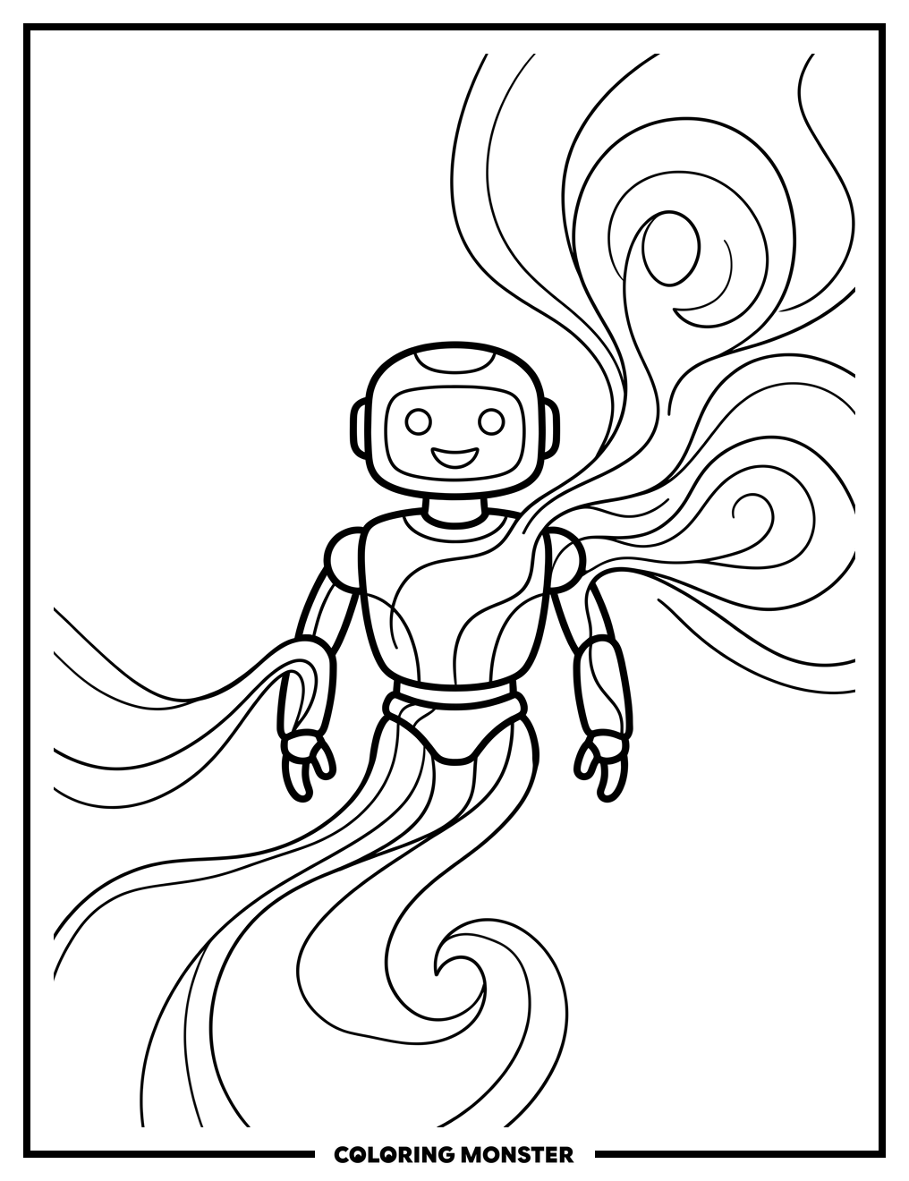 Stylized AI Robot Outline Coloring Page