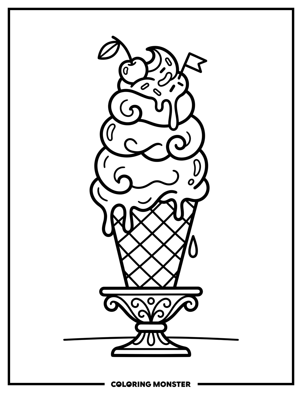 Stylized Ice Cream Cone Coloring Page