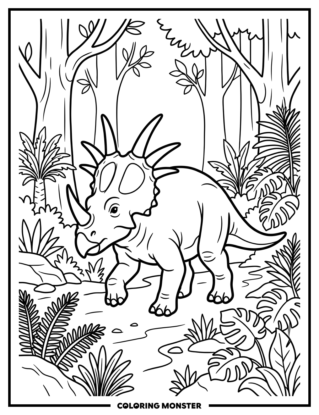 Styracosaurus in Prehistoric Forest Coloring Page