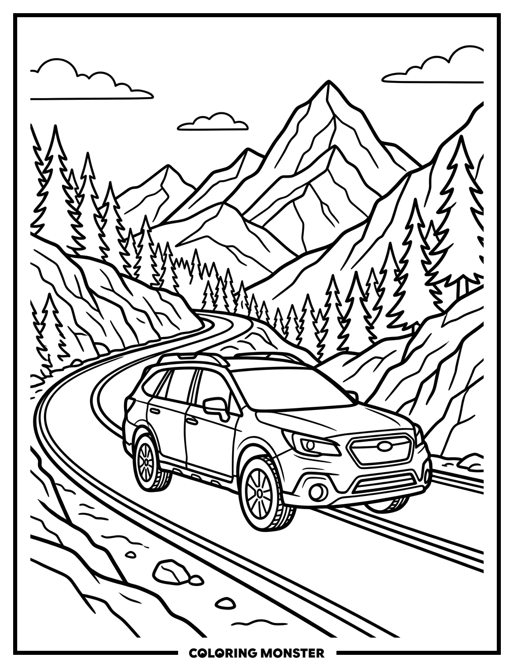 Subaru Outback On Mountain Road Coloring Page