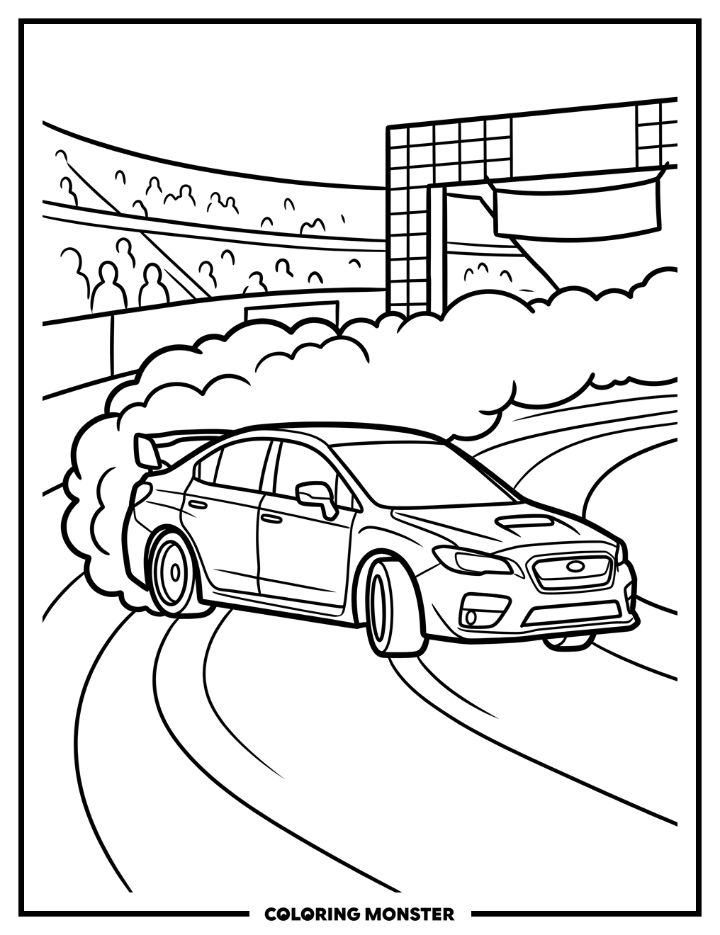 Subaru WRX Drift on Track Coloring Page