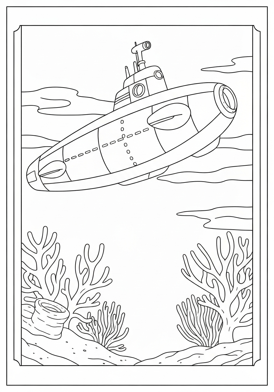 Submarine Exploring A Coral Reef