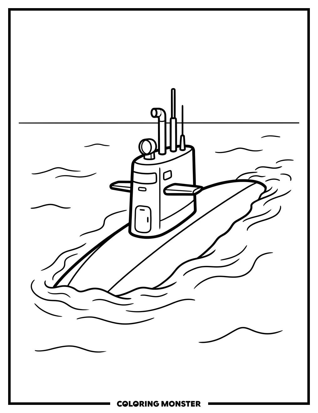 Submarine Surfacing in Ocean Coloring Page