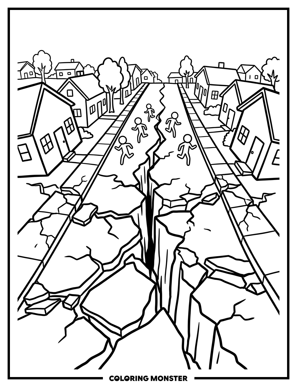 Suburban Street Cracking Apart Coloring Page