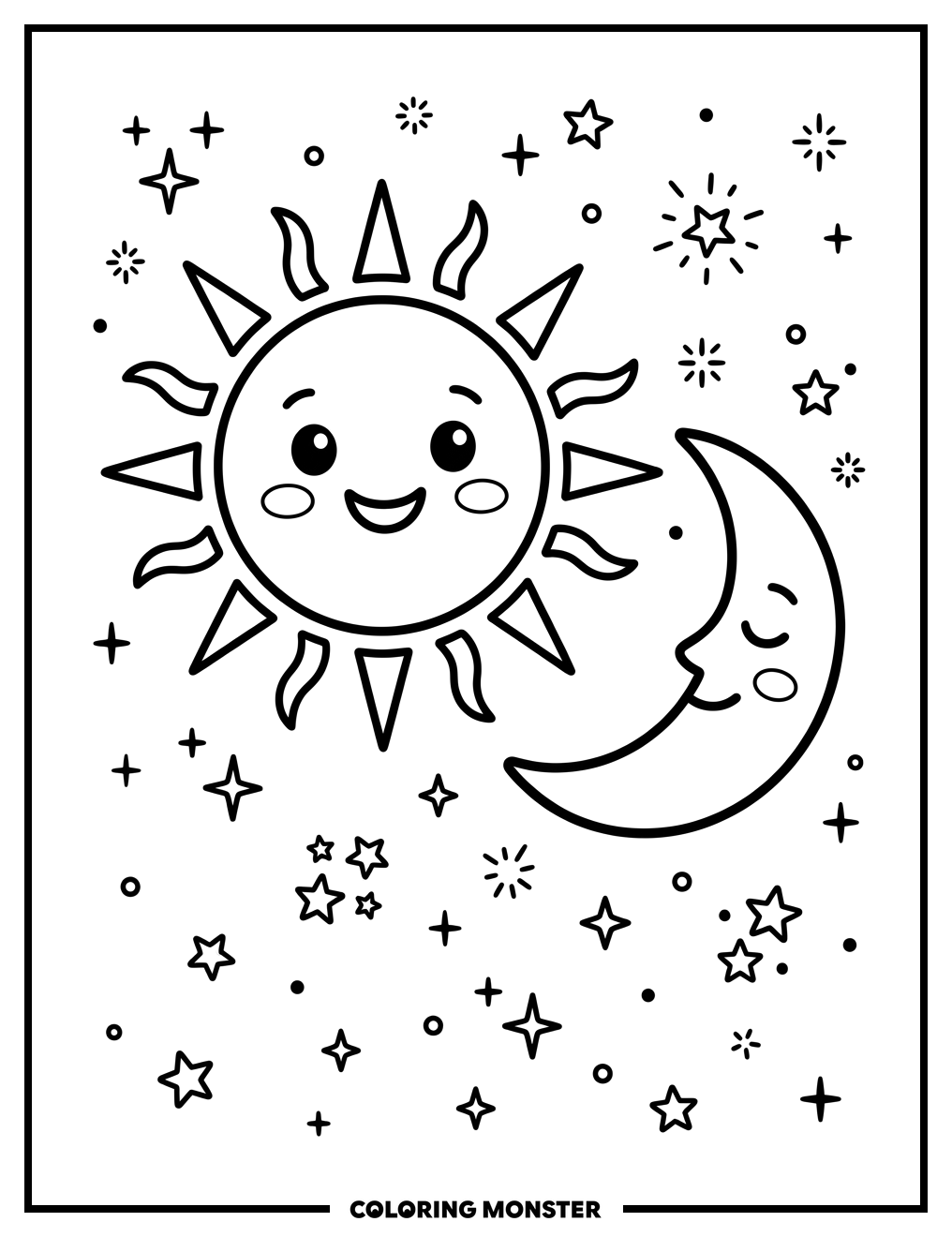 Sun and Moon in Space Coloring Page