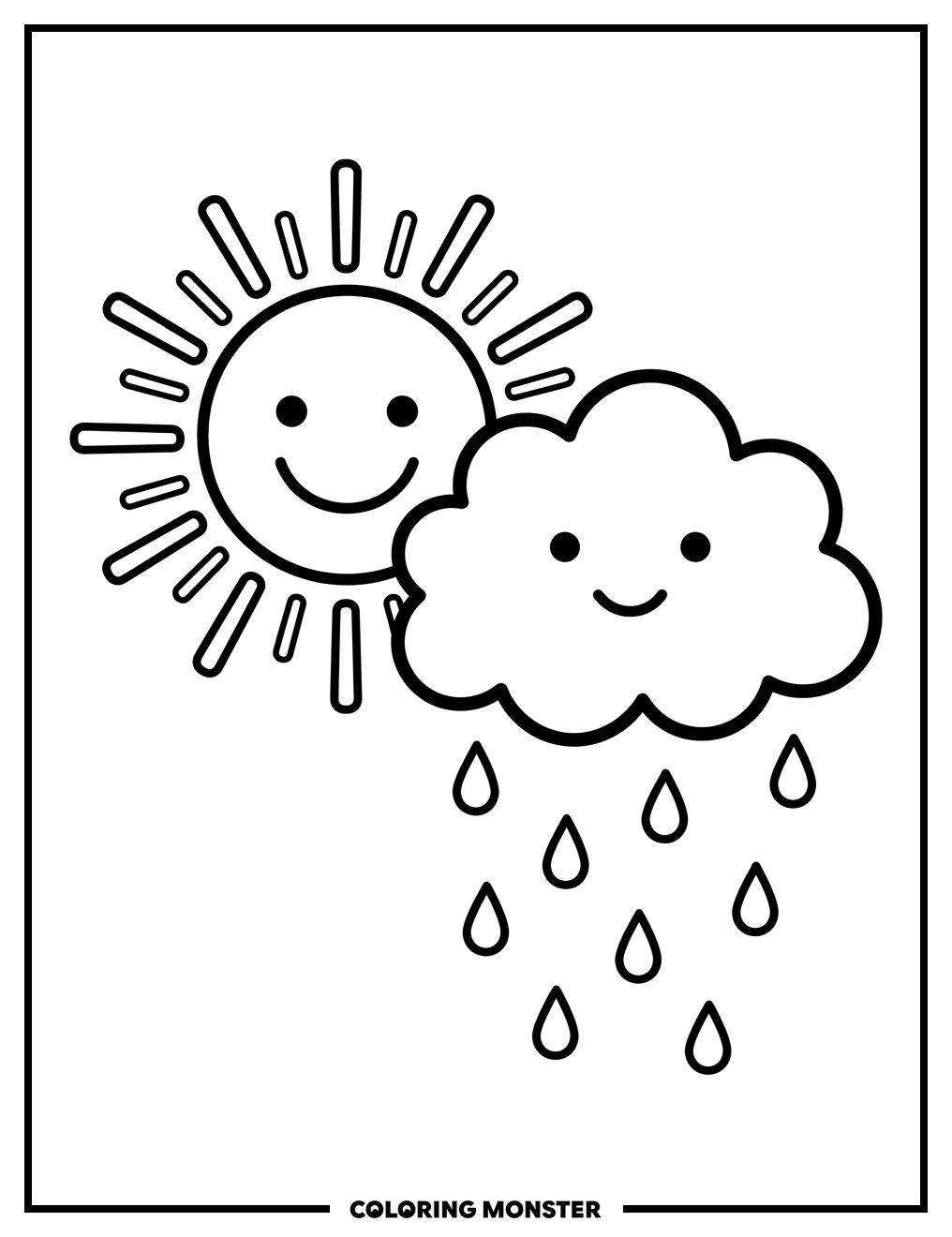 Sun and Rain Cloud Friends Coloring Page