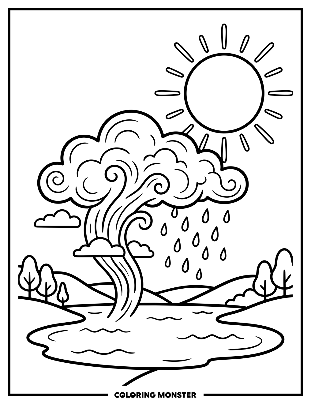 Sun, Clouds, and Rain Cycle Coloring Page