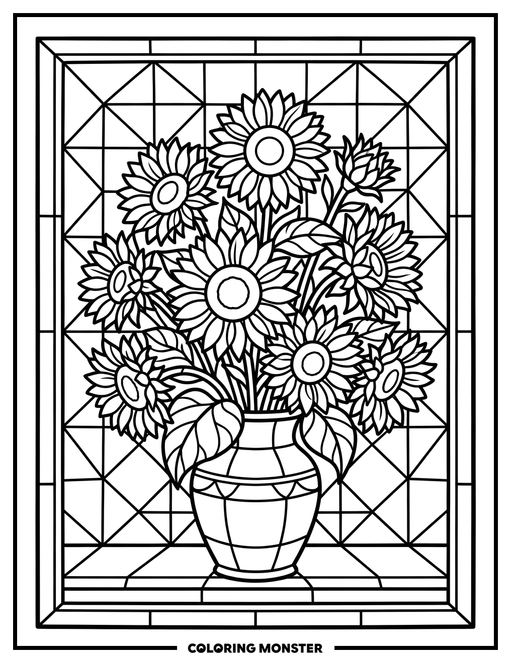Sunflower Bouquet Stained Glass Coloring Page