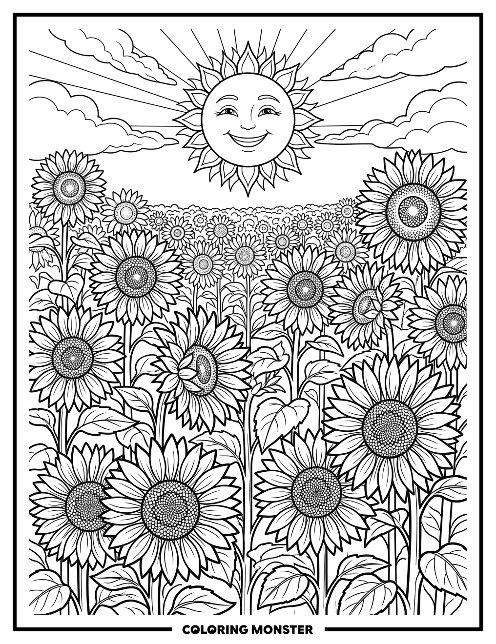 Sunflowers Under The Sun Coloring Page