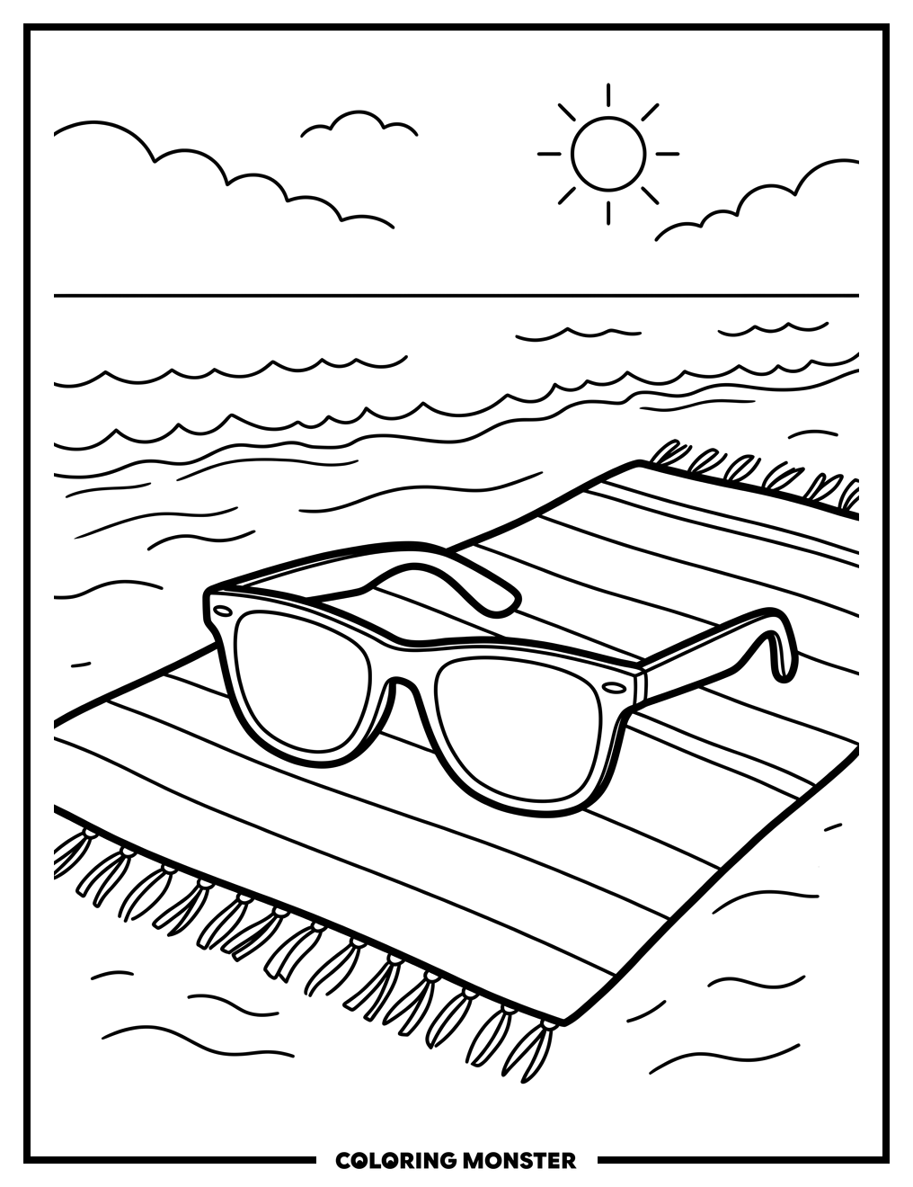 Sunglasses On A Beach Towel Coloring Page