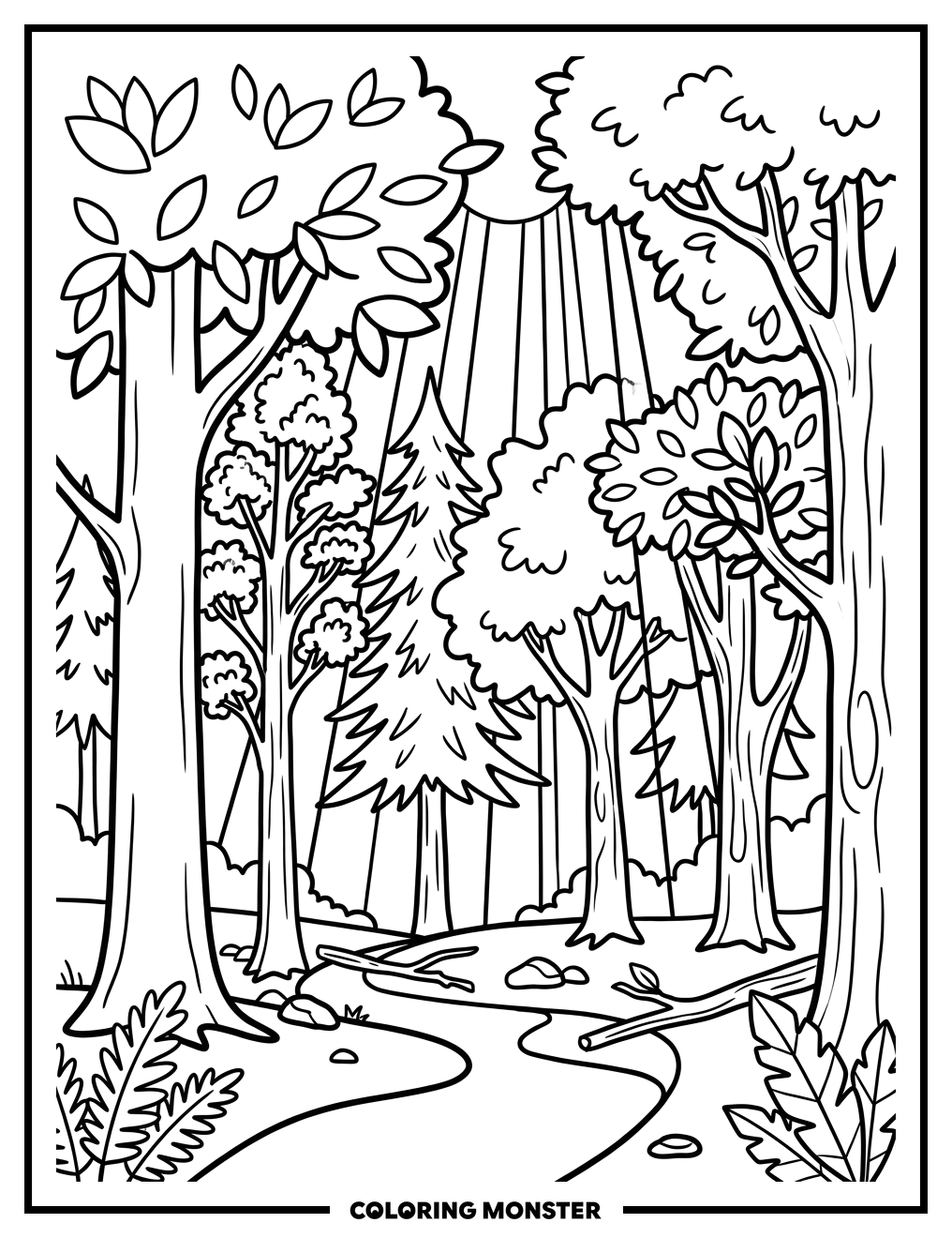Sunlit Forest Canopy Coloring Page