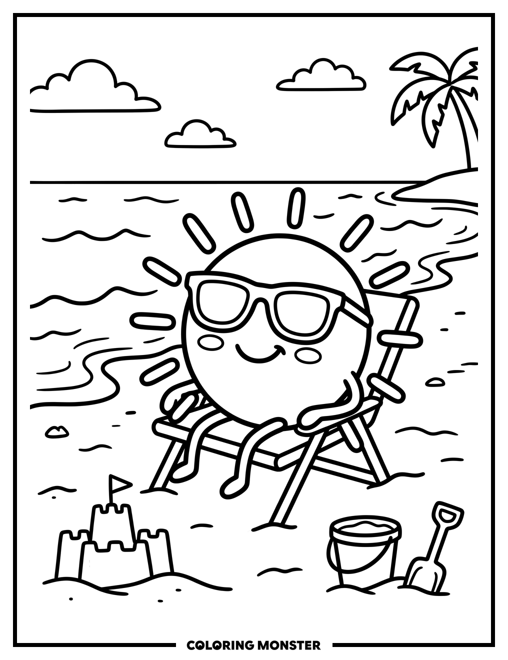 Sunny Beach Day Coloring Page