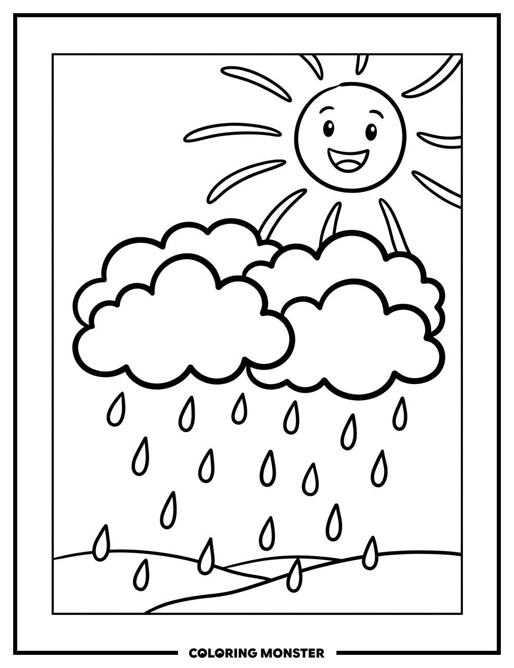 Sunny Day With Falling Rain Coloring Page
