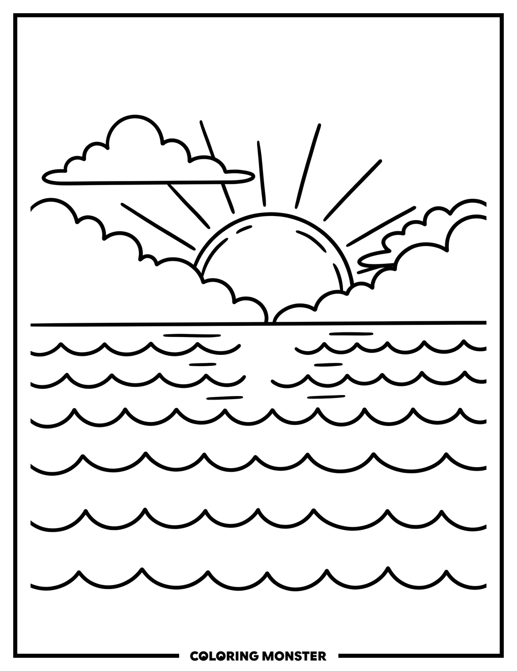 Sunset Over The Ocean Coloring Page