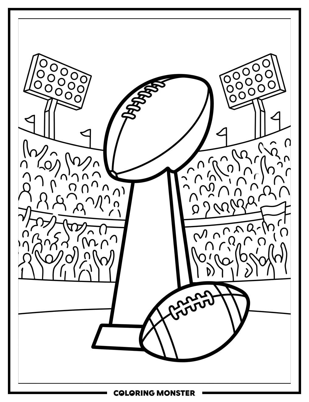 Super Bowl Trophy and Football Coloring Page