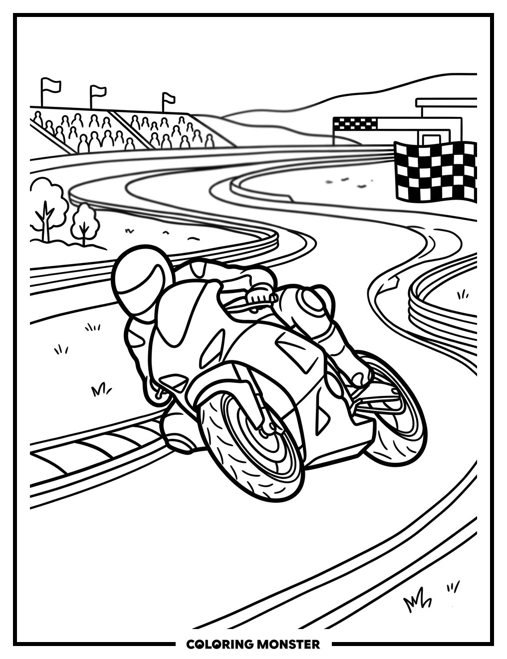 Superbike Leaning Into Turn Coloring Page