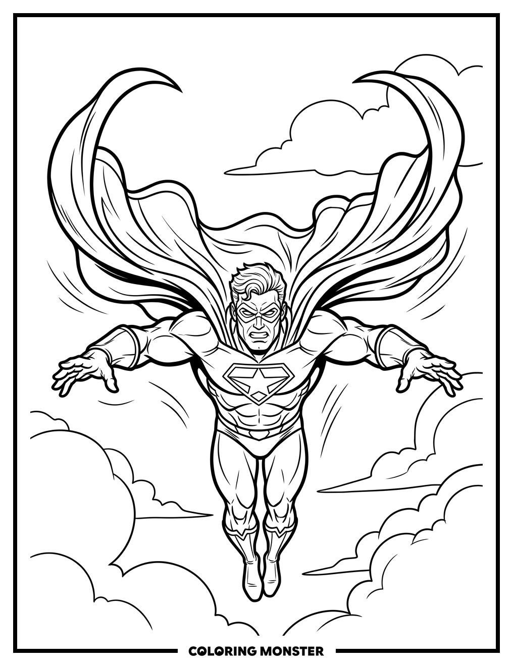 Superhero Flying Towards You Coloring Page