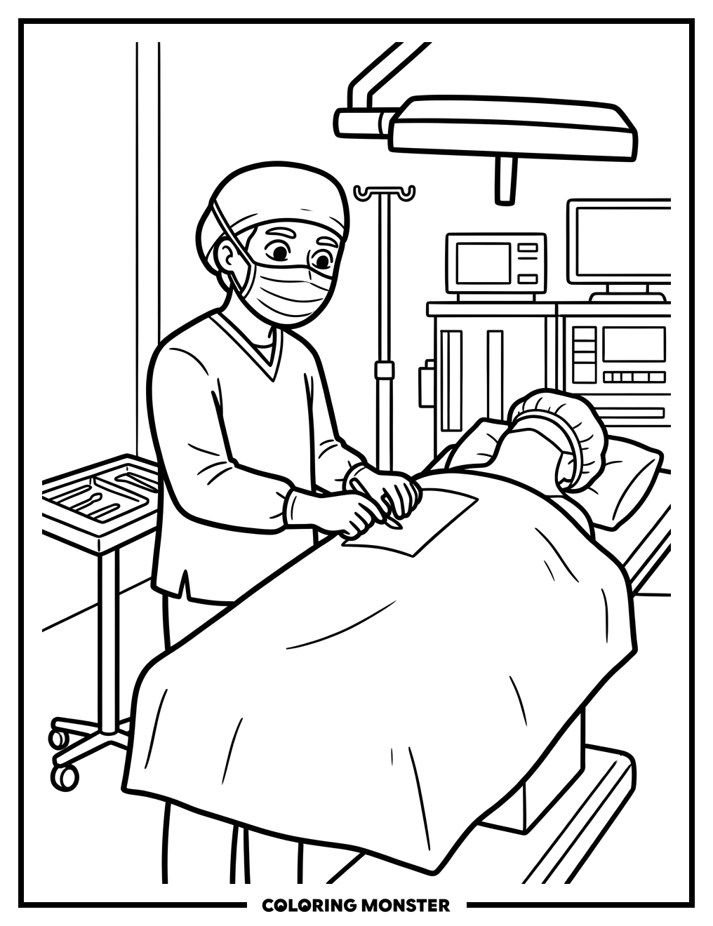 Surgeon in Operating Room Coloring Page