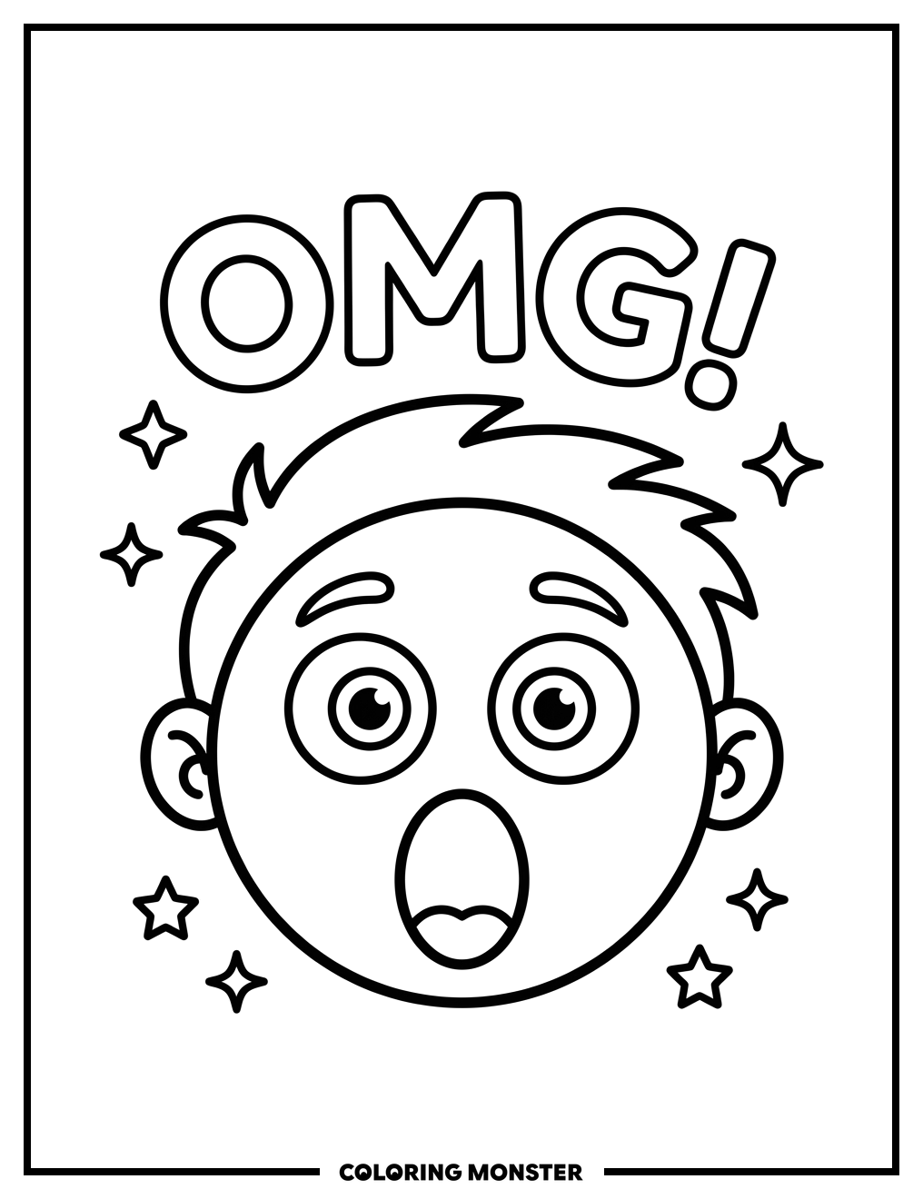 Surprised Cartoon Face Coloring Page