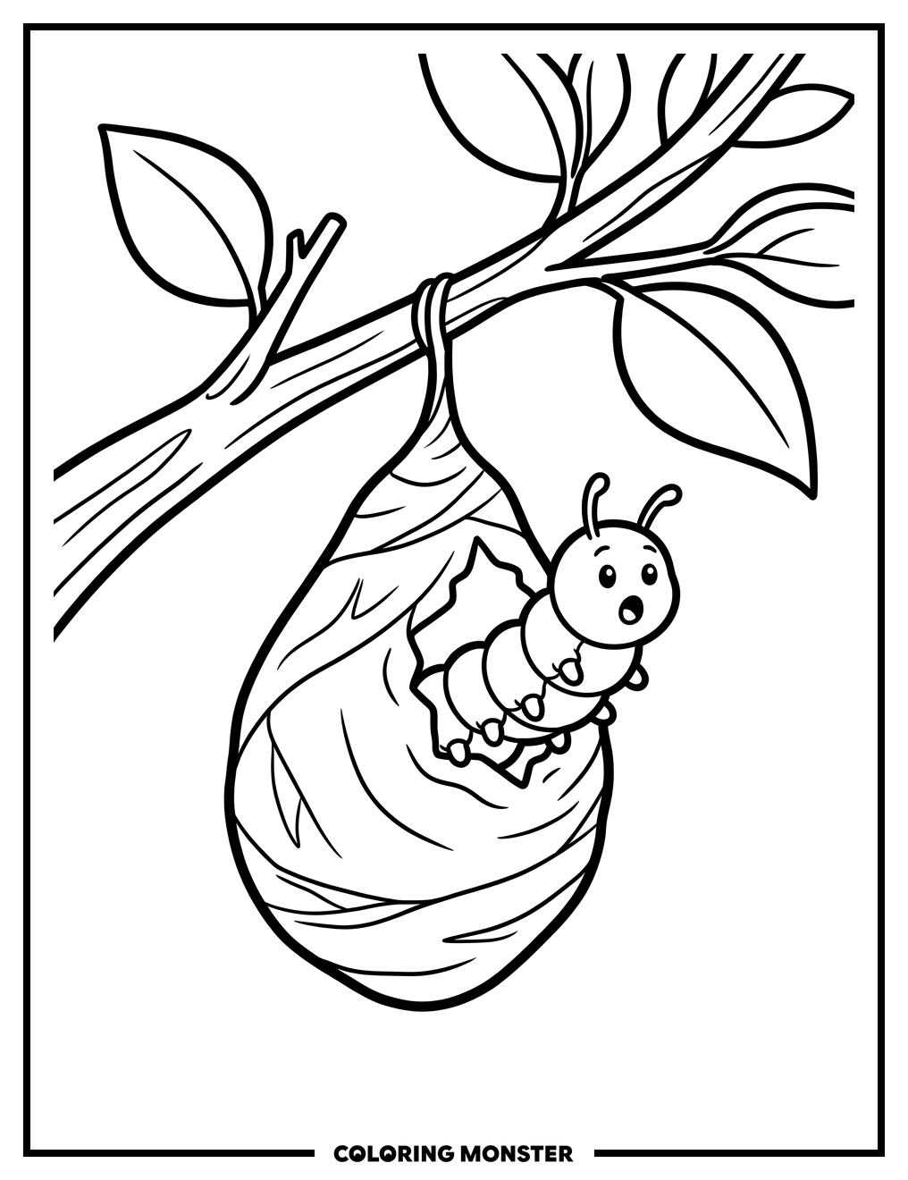 Surprised Caterpillar Emerging From Cocoon Coloring Page