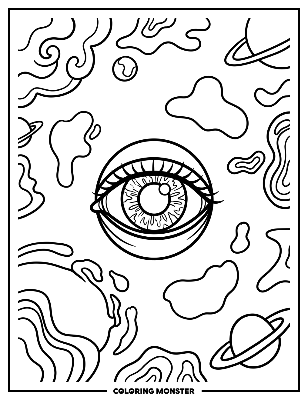 Surreal Floating Eye Coloring Page