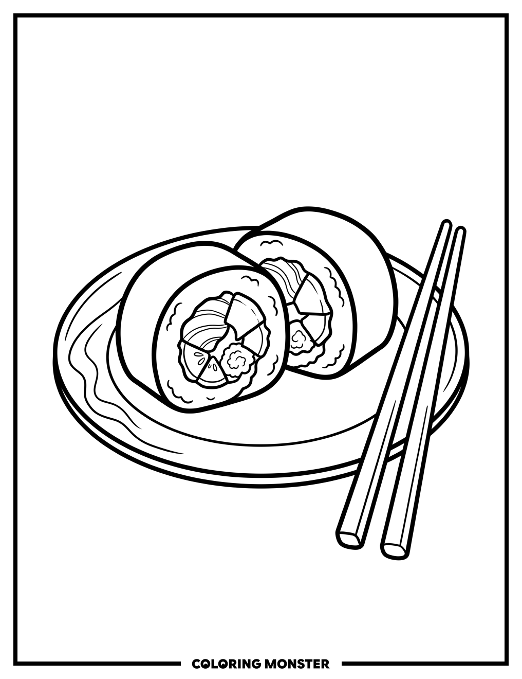 Sushi Roll on a Plate Coloring Page