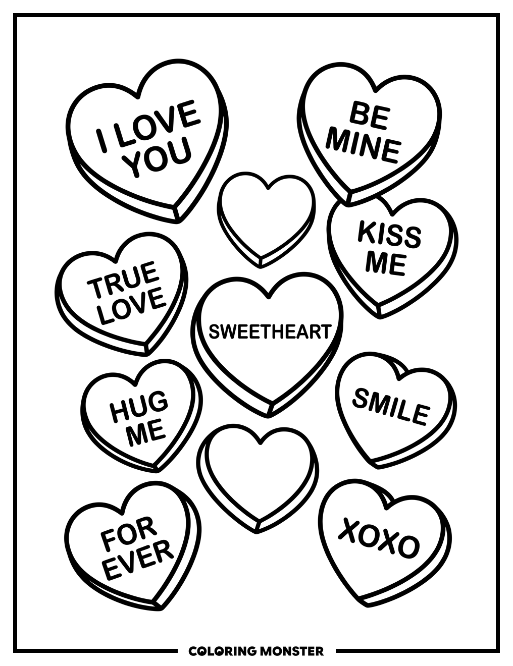 Sweet Candy Hearts Coloring Page