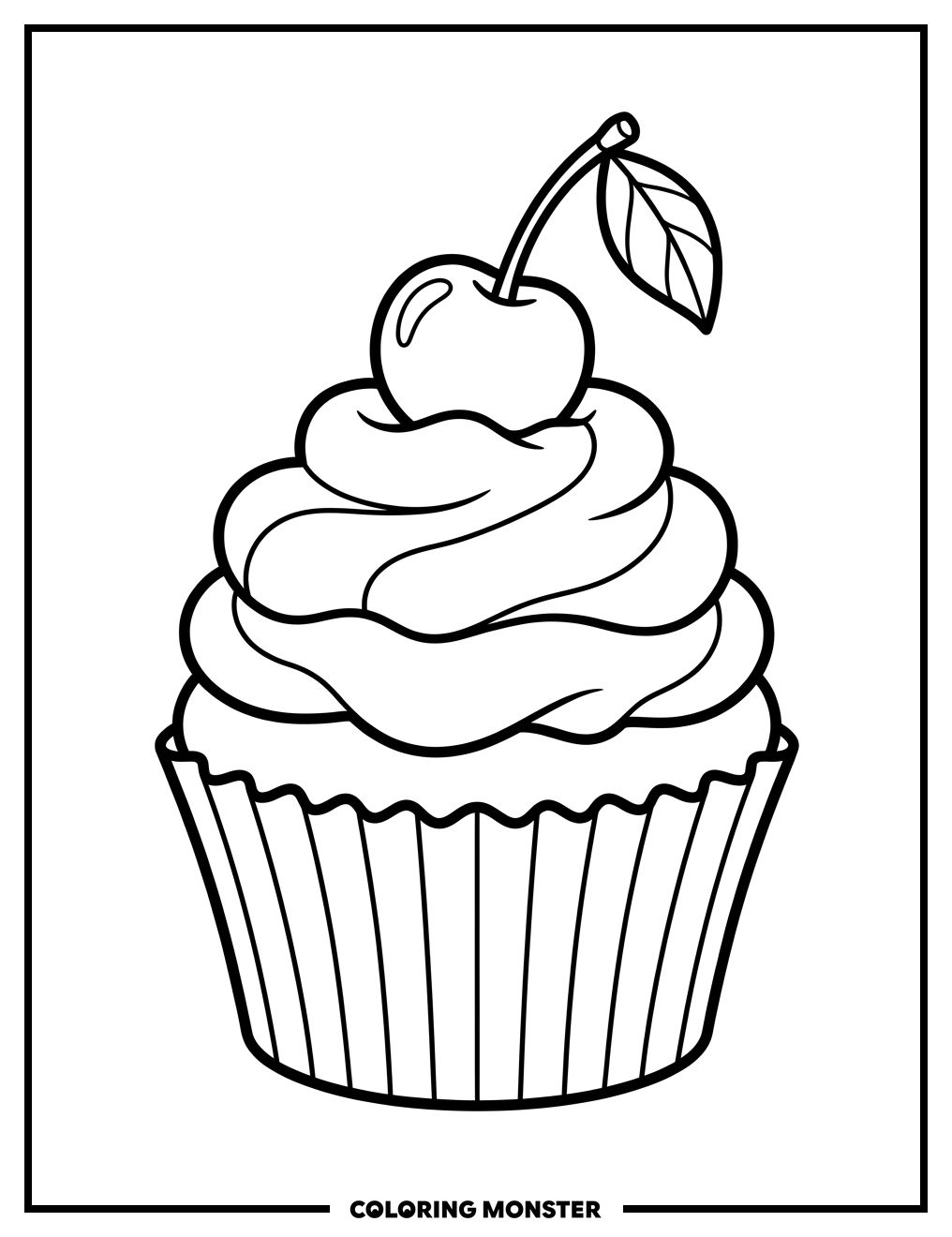 Sweet Cupcake With Cherry Coloring Page