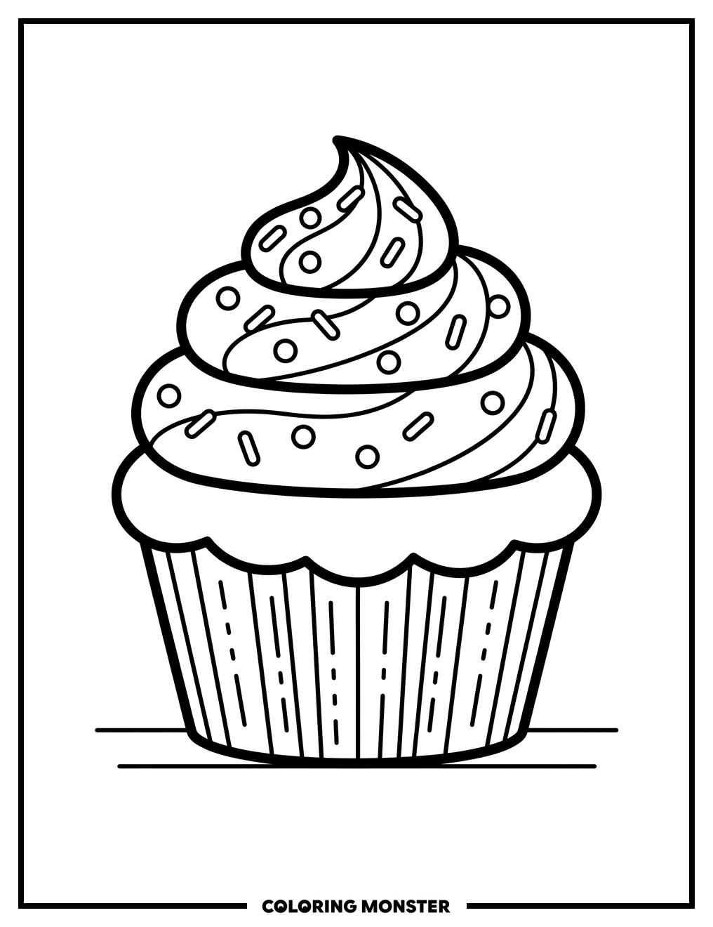 Sweet Cupcake with Frosting and Sprinkles Coloring Page