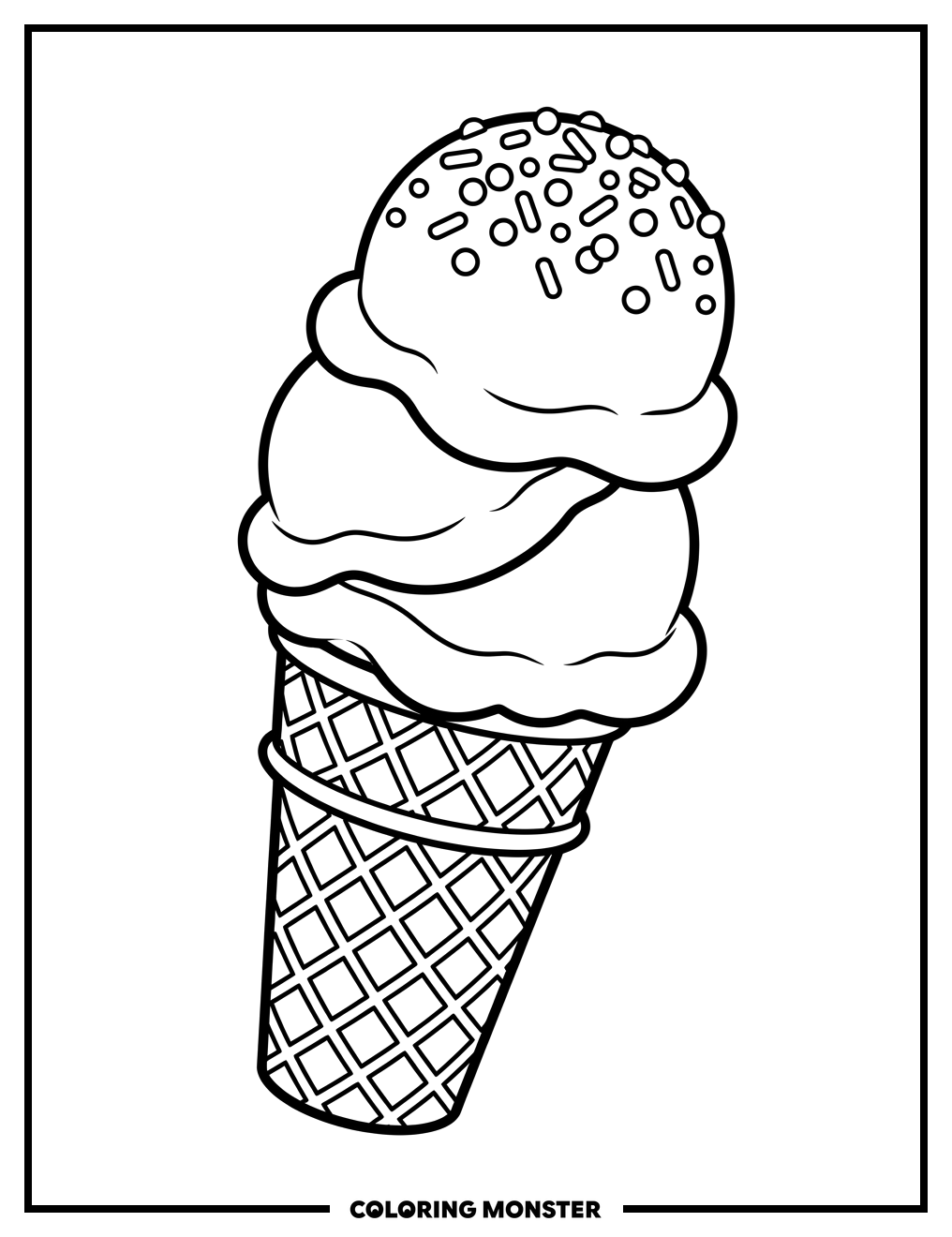 Sweet Ice Cream Cone with Sprinkles Coloring Page