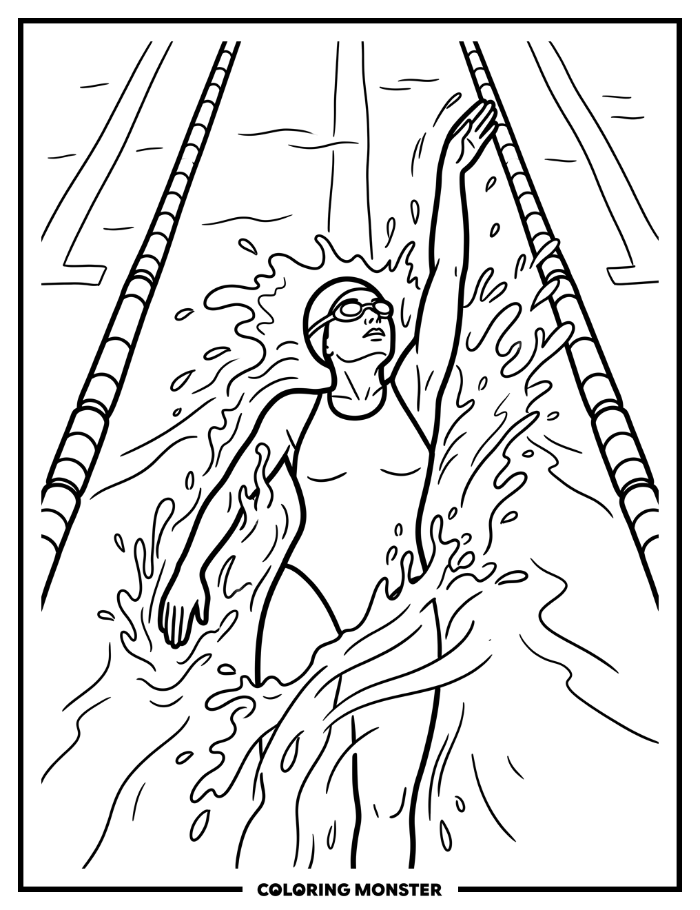 Swimmer Doing The Backstroke Coloring Page