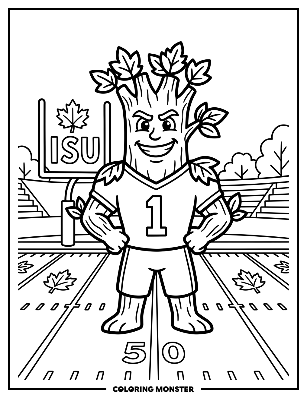Sycamore Mascot on Football Field Coloring Page