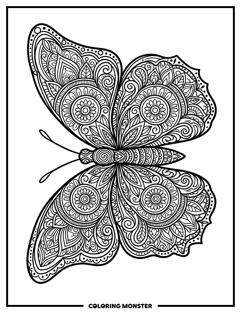 Symmetrical Butterfly Mandala Coloring Page