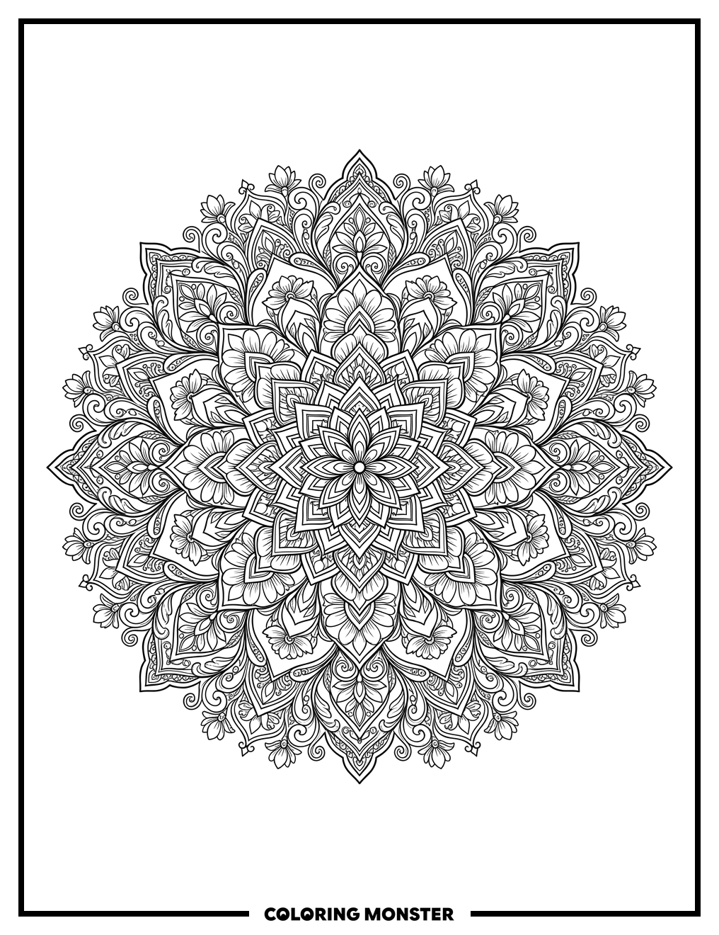 Symmetrical Floral Mandala Design Coloring Page