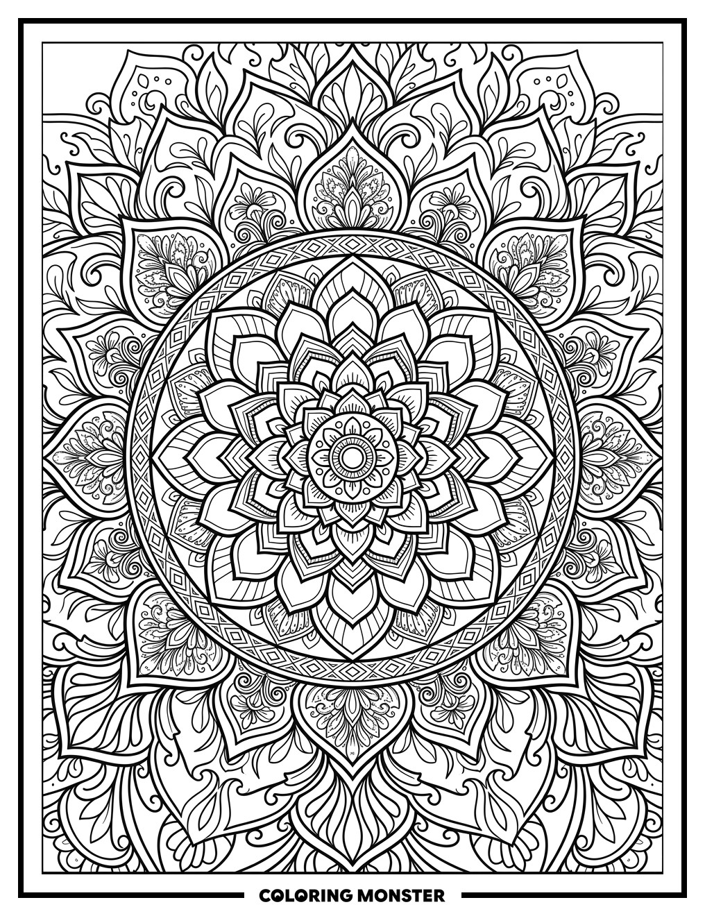 Symmetrical Mandala Bloom Coloring Page