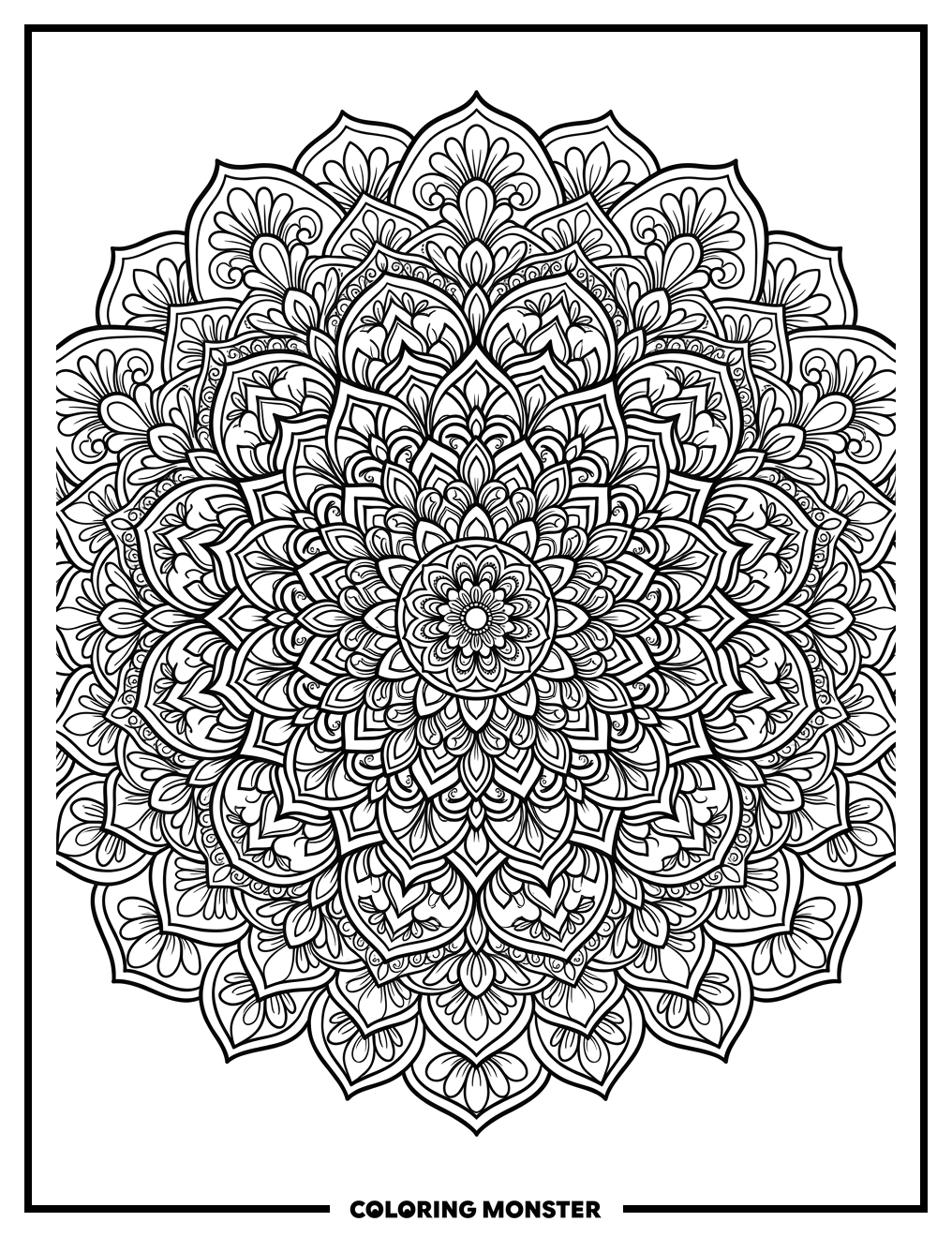 Symmetrical Mandala Flower Coloring Page