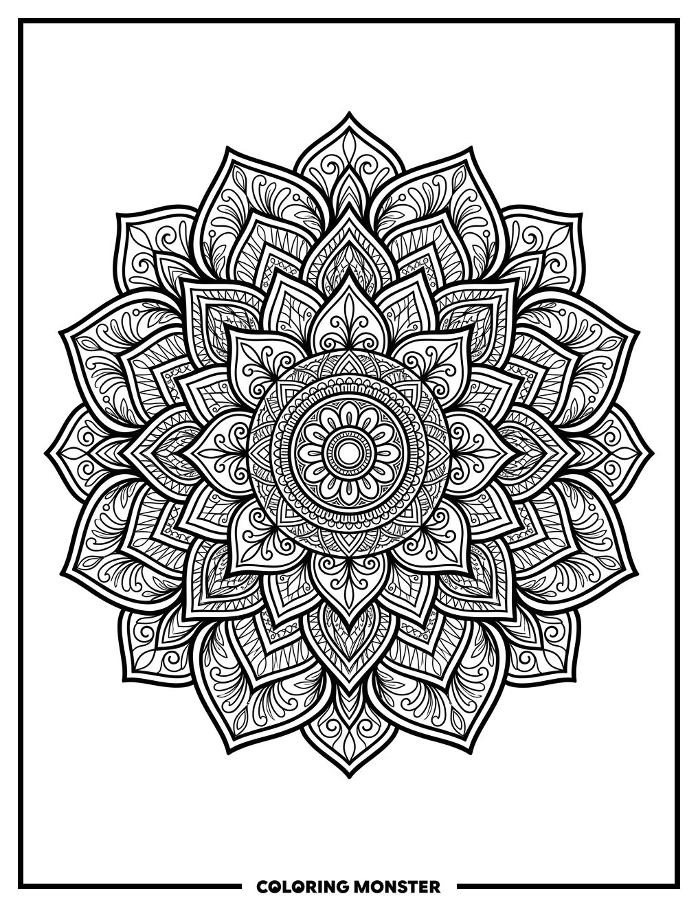 Symmetrical Mandala Flower Coloring Page