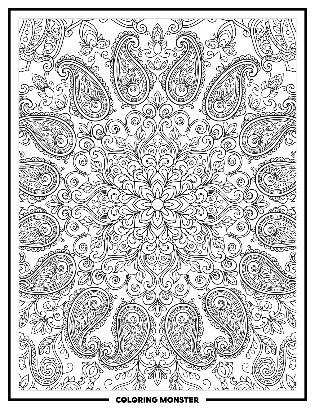 Symmetrical Paisley Mandala Coloring Page