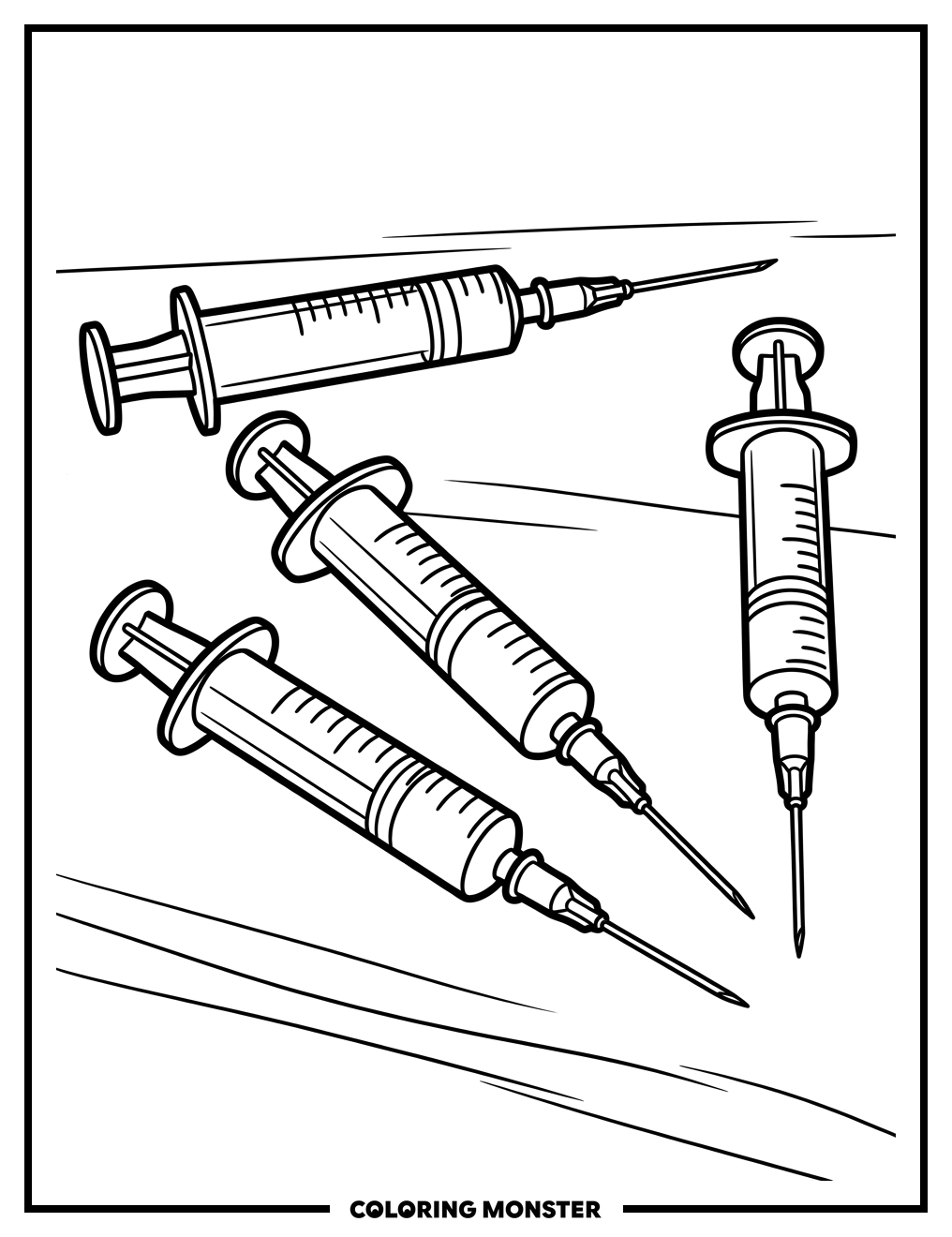 Syringes and Needles Coloring Page