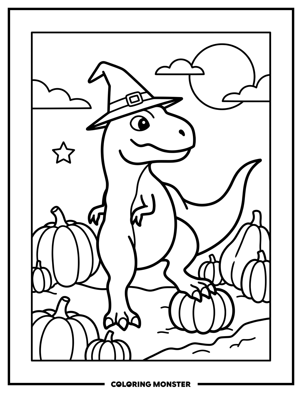 T-Rex in Witch Hat Coloring Page