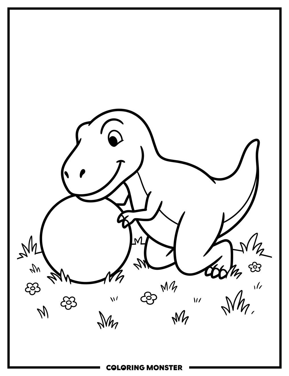 T-Rex Playing with Ball Coloring Page
